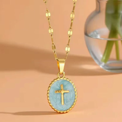 Opal Gold Cross Pendant Necklace - Womens