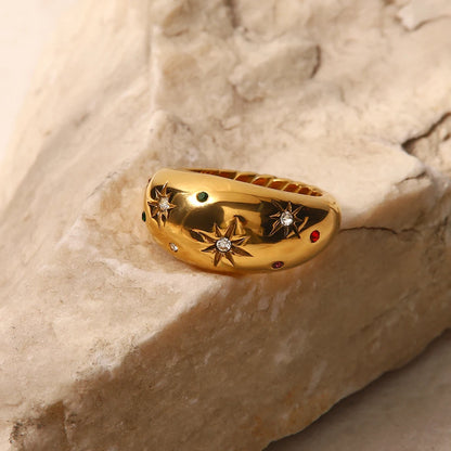Rainbow Celestial Star Chunky Gold Ring - Womens