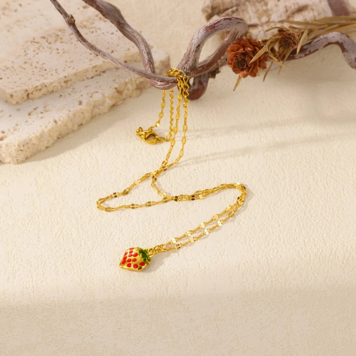 Strawberry Fruit Gold Chain Pendant Necklace - Womens