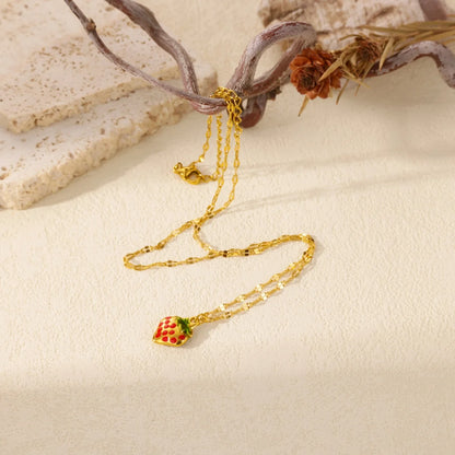 Strawberry Fruit Gold Chain Pendant Necklace - Womens