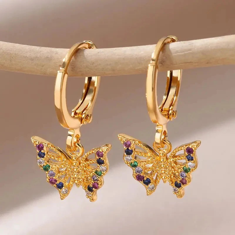 Y2K Zircon Butterfly Gold Earrings - Womens