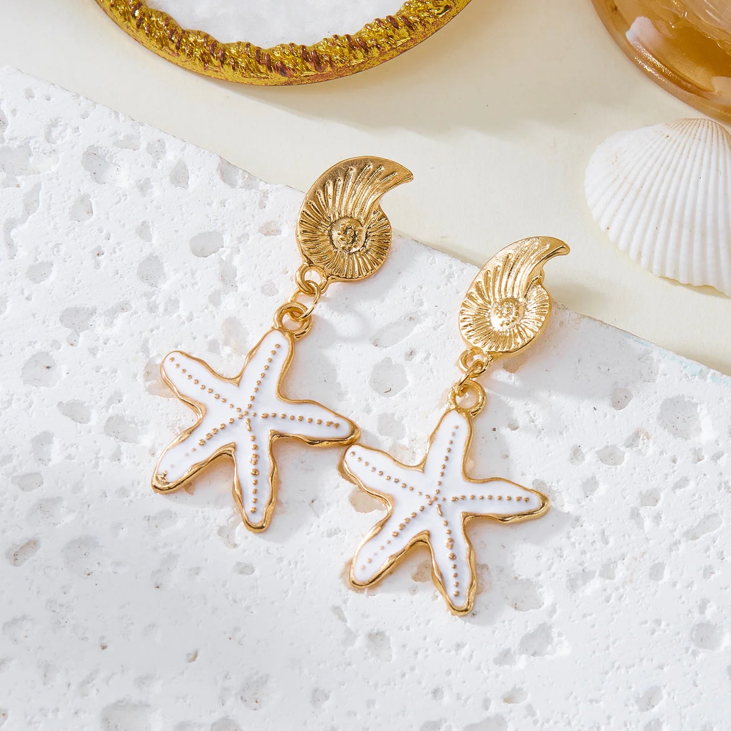 Bohemian Beach Starfish Gold Drop Earrings - Womens
