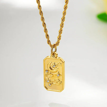 Vintage Tarot Cloud Star and Moon Gold Rope Chain Pendant Necklace - Womens