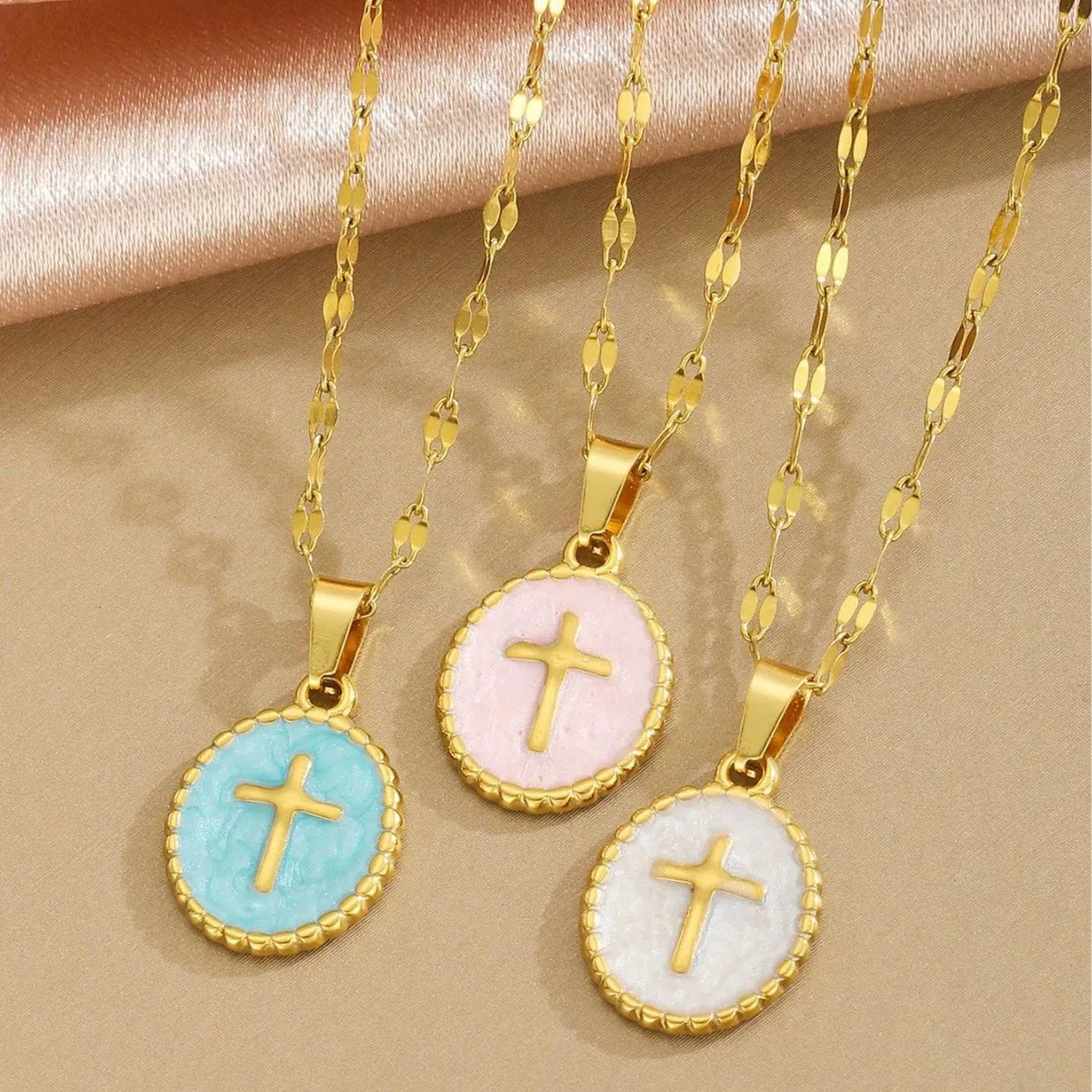 Opal Gold Cross Pendant Necklace - Womens