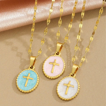 Opal Gold Cross Pendant Necklace - Womens