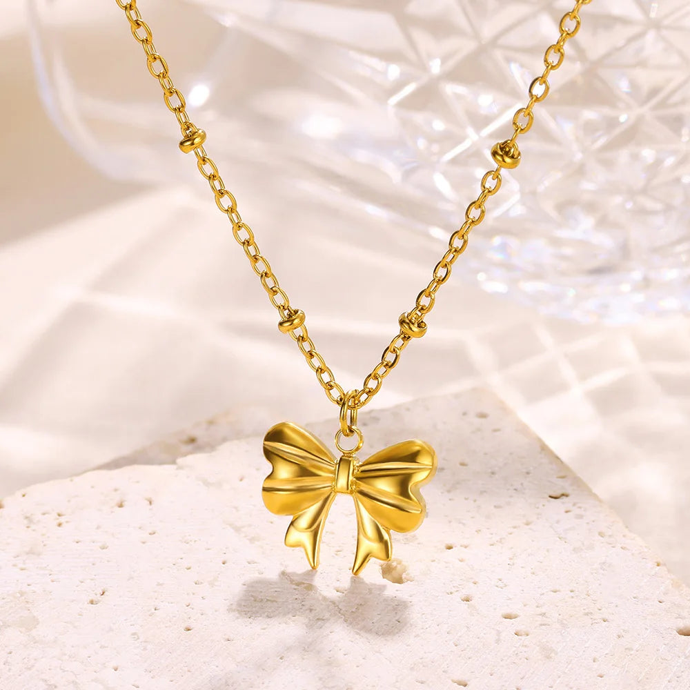 Dainty Coquette Gold Bow Necklace - Womens