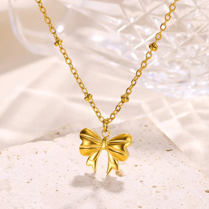 Dainty Coquette Gold Bow Necklace - Womens
