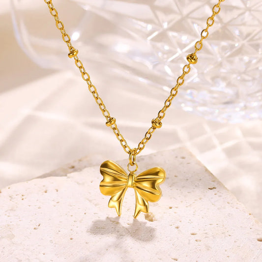 Dainty Coquette Gold Bow Necklace - Womens