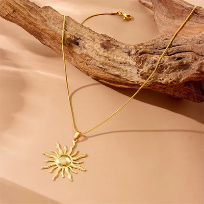 Boho Sun Pendant Gold Charm Necklace - Womens