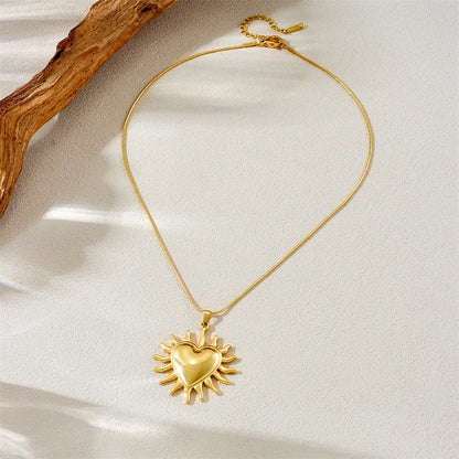Boho Sun and Heart Pendant Gold Charm Necklace - Womens