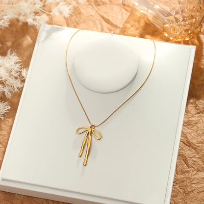 Coquette Dainty Bow Gold Pendant Necklace - Womens