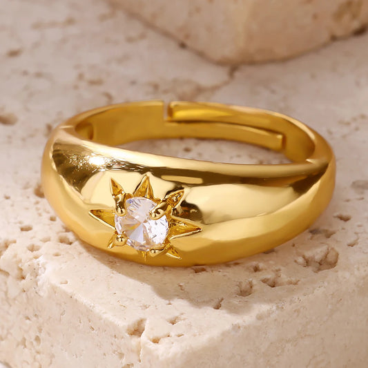 Cubic Zirconia Star Octagon Adjustable Gold Ring -  Womens