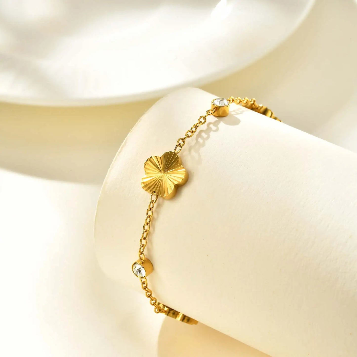 Coquette Flower Petal Gold Charm Bracelet - Womens - Adjustable
