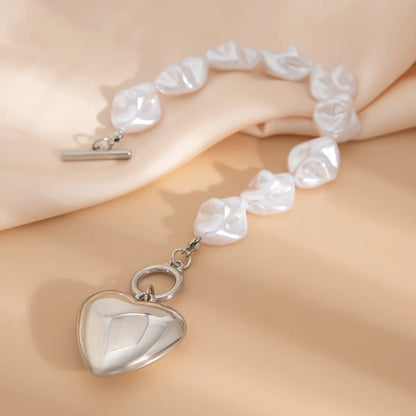 Baroque Chunky Pearl Heart Charm Bracelet - Gold & Silver - Womens
