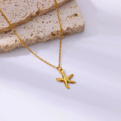 Bohemian Shell Starfish Pendant Gold Chain Necklace - Womens