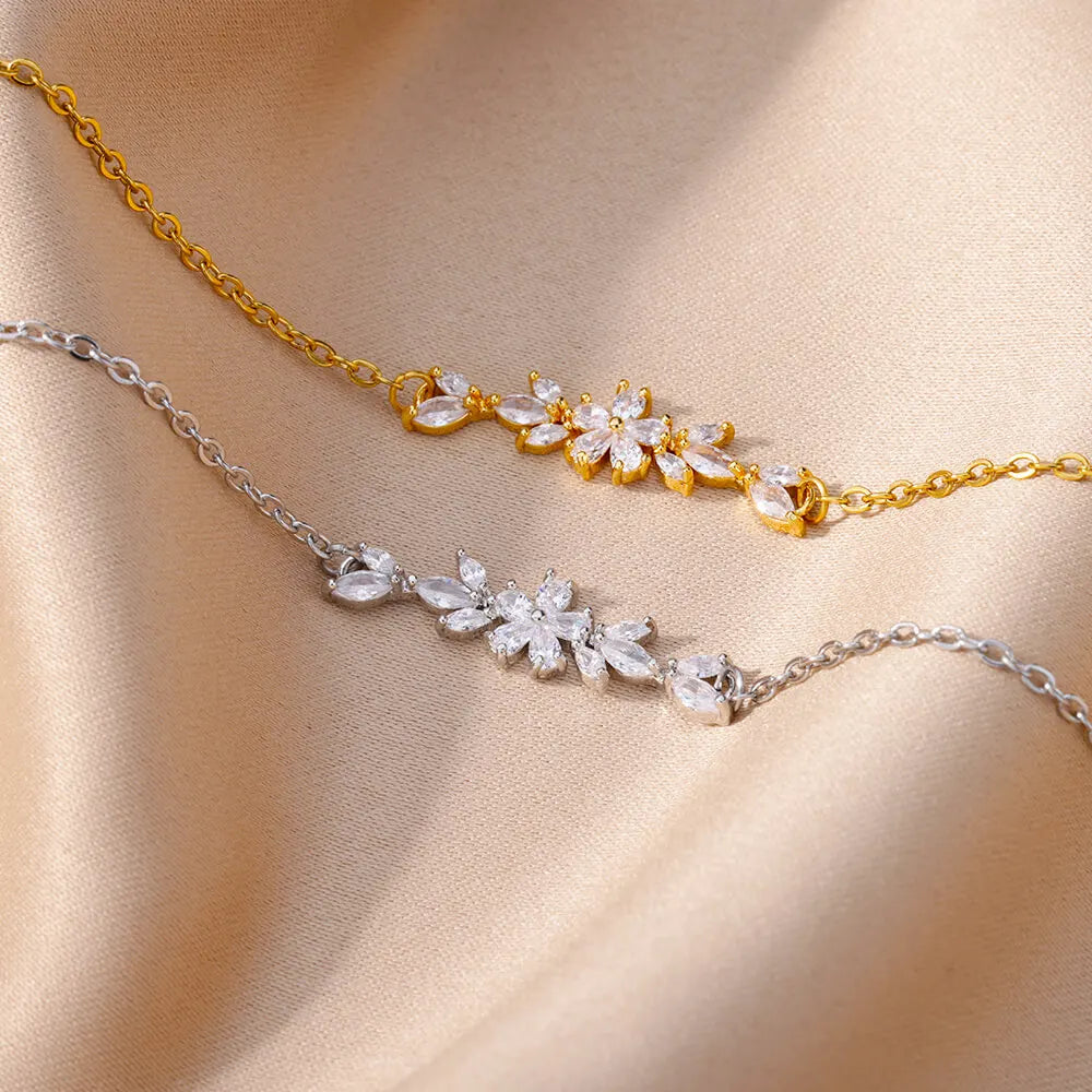 Zircon Flower Charm Bracelet - Gold & Silver - Womens