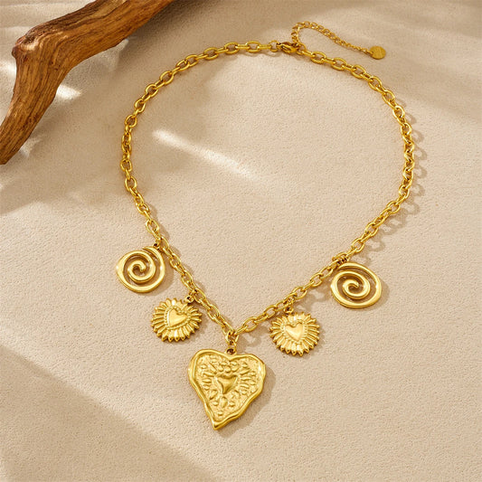 Spiral Heart Gold Pendant Charm Necklace - Womens
