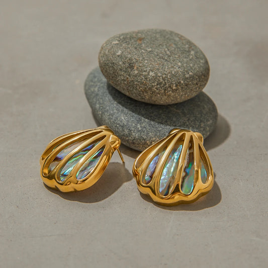 Gold Abalone Beach Shell Earrings - Womens