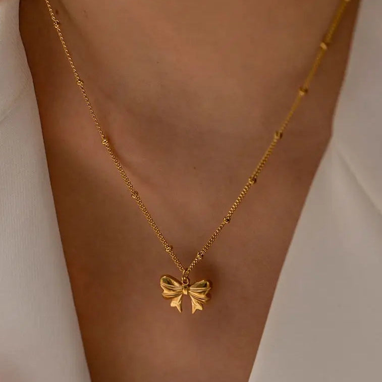 Dainty Coquette Gold Bow Necklace - Womens