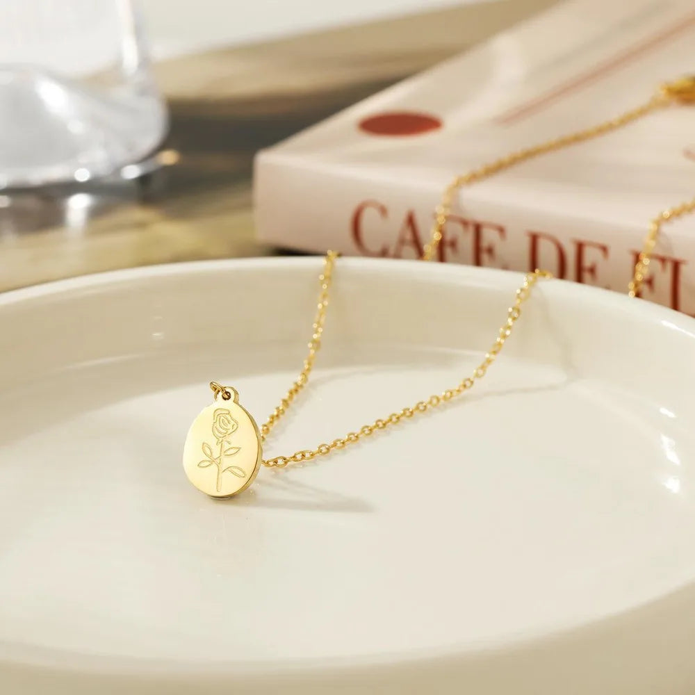Rose Water Droplet Gold Pendant Necklace - Womens
