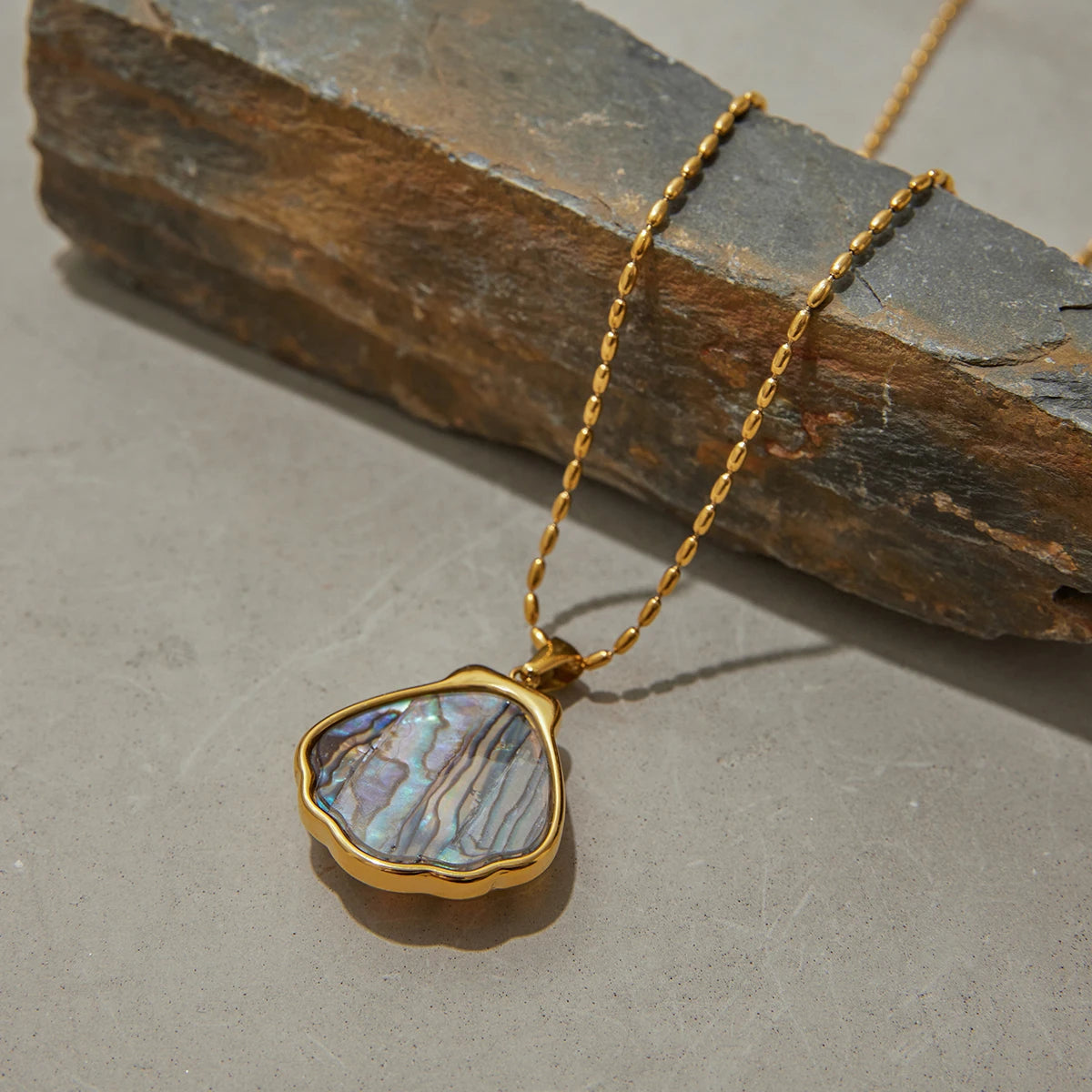 Beach Abalone Shell Gold Pendant Necklace  - Women