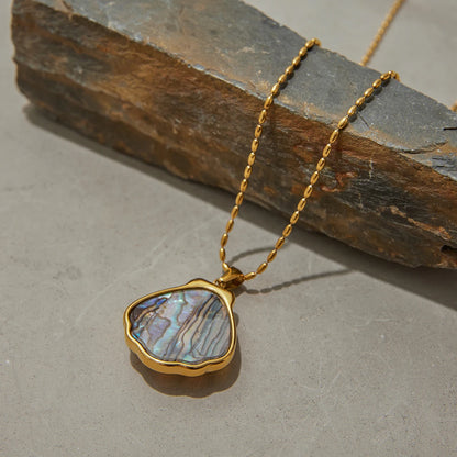 Beach Abalone Shell Gold Pendant Necklace  - Women