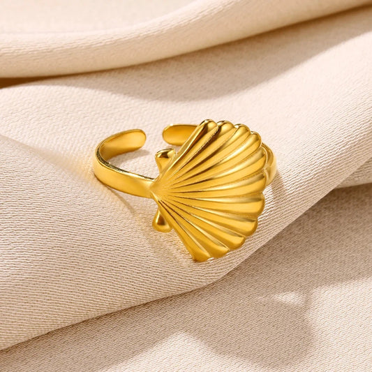 Boho Ocean Shell Gold Adjustable Ring - Womens
