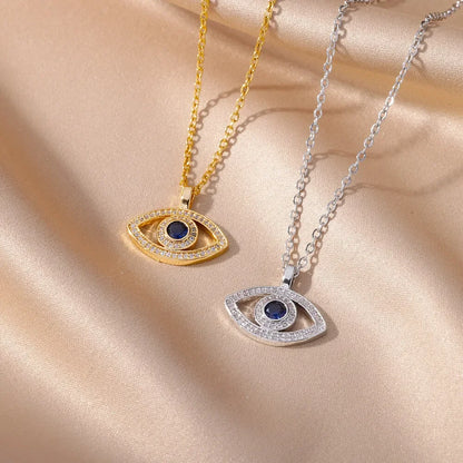 Zircon Evil Eye Pendant Necklace - Gold & Silver - Womens