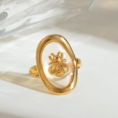 Vintage Oval Honey Bee Gold Adjustable Open Ring - Womens
