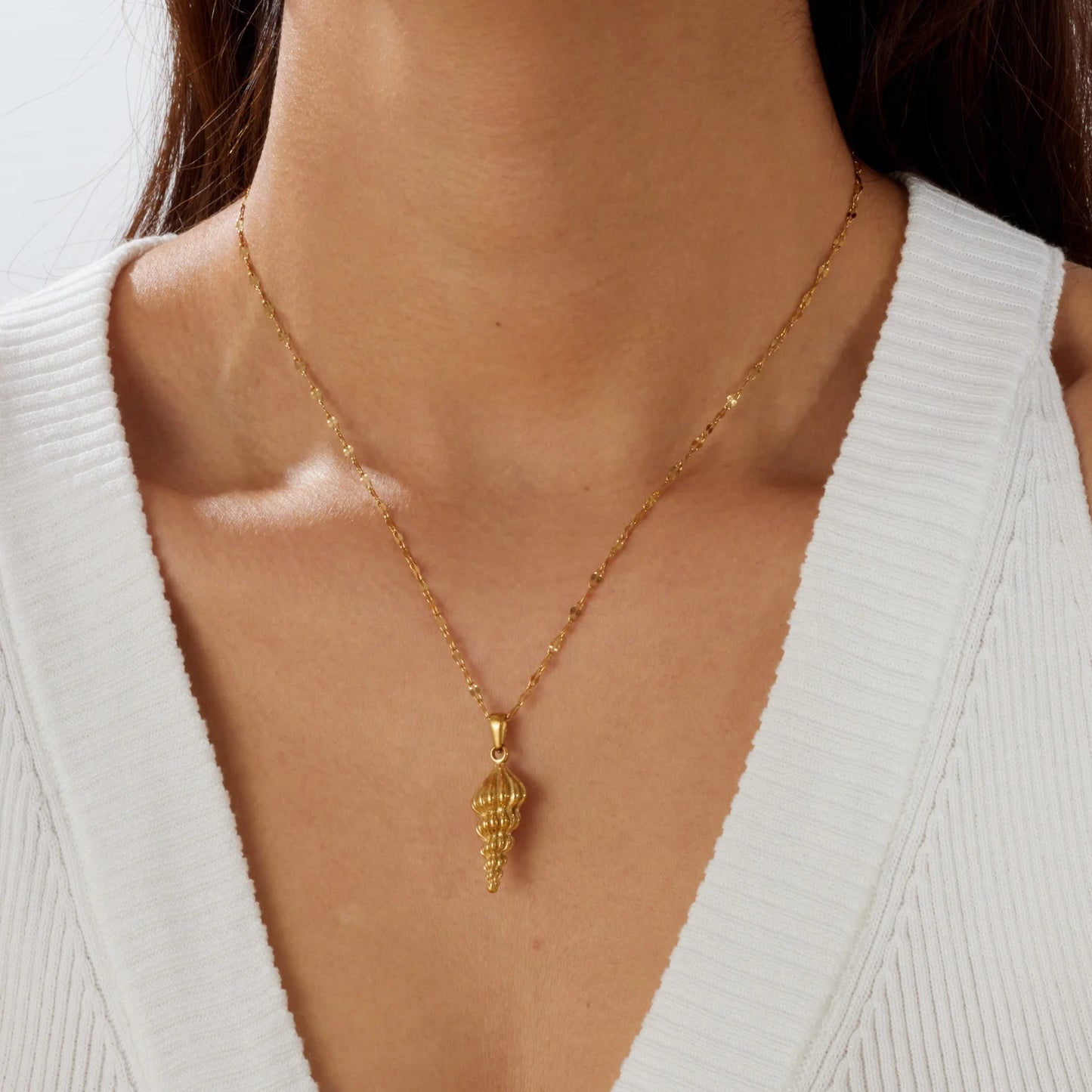 Boho Beach Conch Shell Necklace Gold - Womens