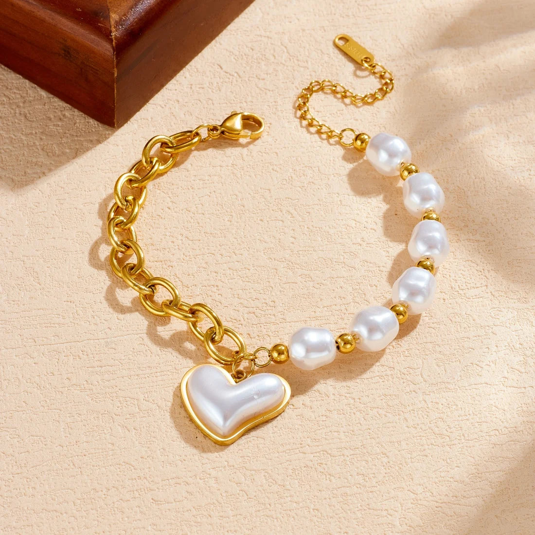 Coquette Pearl Heart Gold Charm Bracelet - Womens