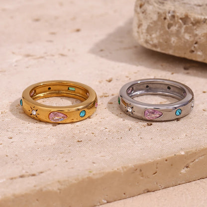 Boho Zircon Teardrop Sun Ring - Gold & Silver - Womens