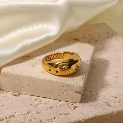 Rainbow Celestial Star Chunky Gold Ring - Womens