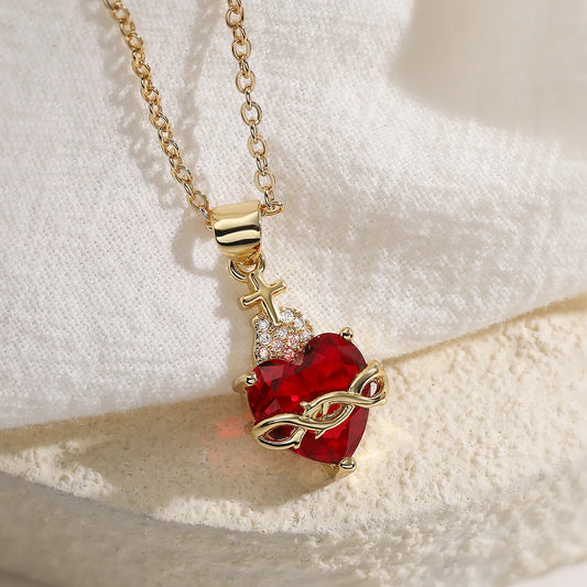 Tiny Crystal Infinity Flower Heart Sword and Cross Valentine's Necklaces - Womens